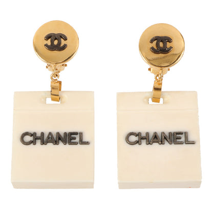 CHANEL Cc Mark Shopping Bag Motif Swing Earring White