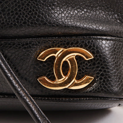 Chanel Around 1995 Made Caviar Skin 6 Cc Mark Plate Drawstring Shoulder Bag Mini Black