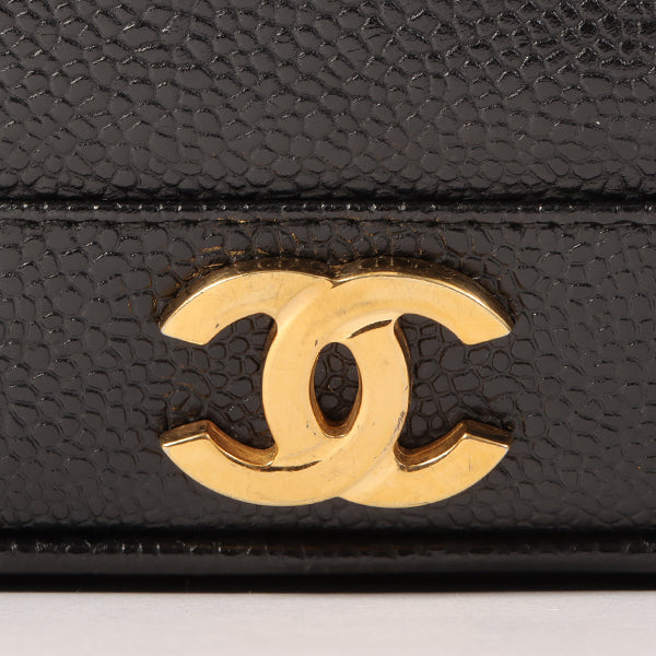 Chanel Around 1995 Made Caviar Skin 6 Cc Mark Plate Drawstring Shoulder Bag Mini Black