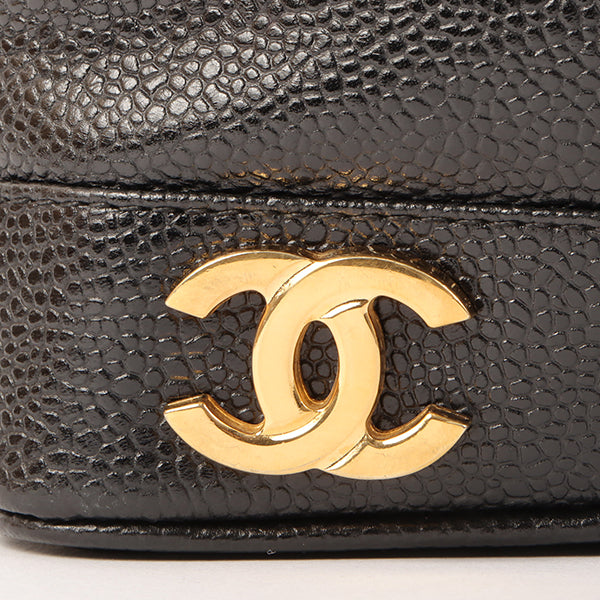 Chanel Around 1995 Made Caviar Skin 6 Cc Mark Plate Drawstring Shoulder Bag Mini Black