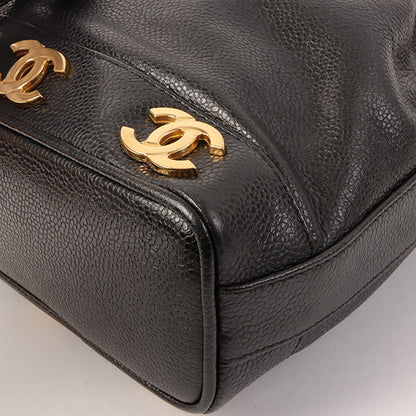 Chanel Around 1995 Made Caviar Skin 6 Cc Mark Plate Drawstring Shoulder Bag Mini Black