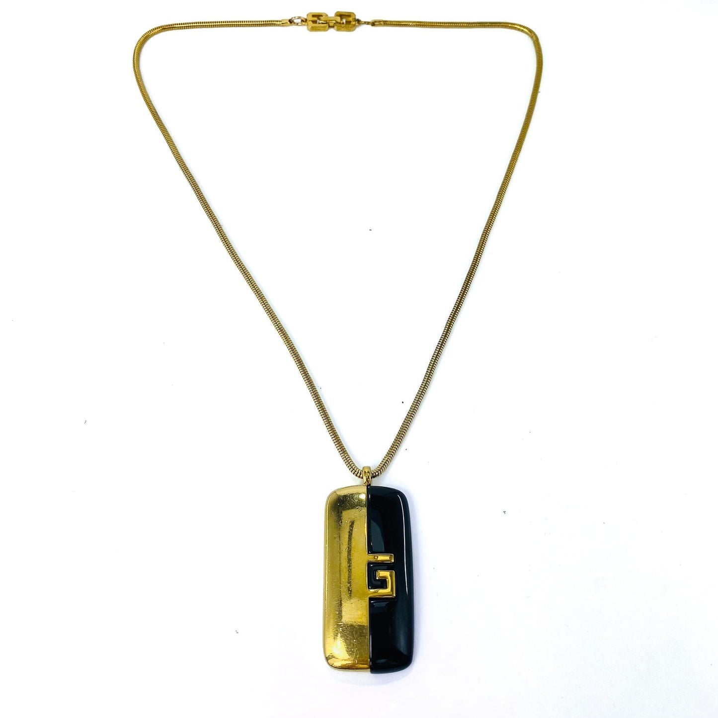 GIVENCHY Vintage Gold Plated Modernist Pendant Necklace 1970s