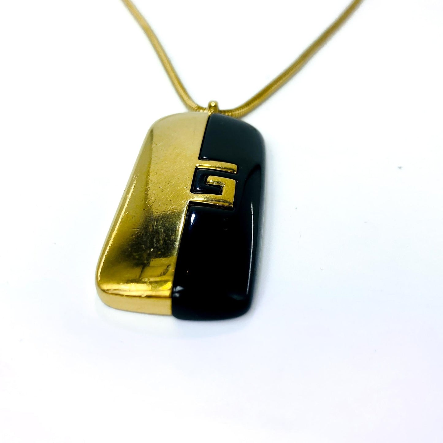 GIVENCHY Vintage Gold Plated Modernist Pendant Necklace 1970s