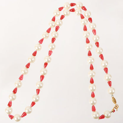 CHANEL Pearl Long Necklace White/Pink