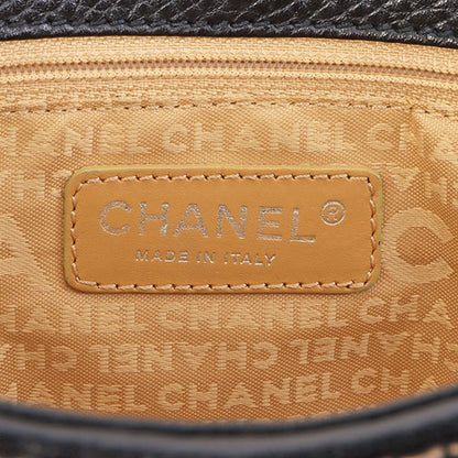 Chanel Around 2003 Made Logo Embossed Fringe Handle Bag Black