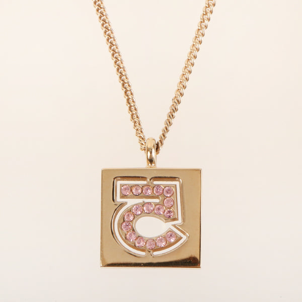 CHANEL 2002 Made Rhinestone No.5 Square Necklace Pink