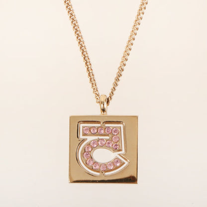 CHANEL 2002 Made Rhinestone No.5 Square Necklace Pink