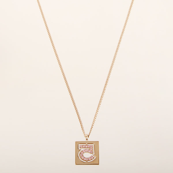 CHANEL 2002 Made Rhinestone No.5 Square Necklace Pink