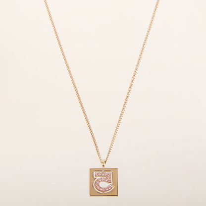 CHANEL 2002 Made Rhinestone No.5 Square Necklace Pink