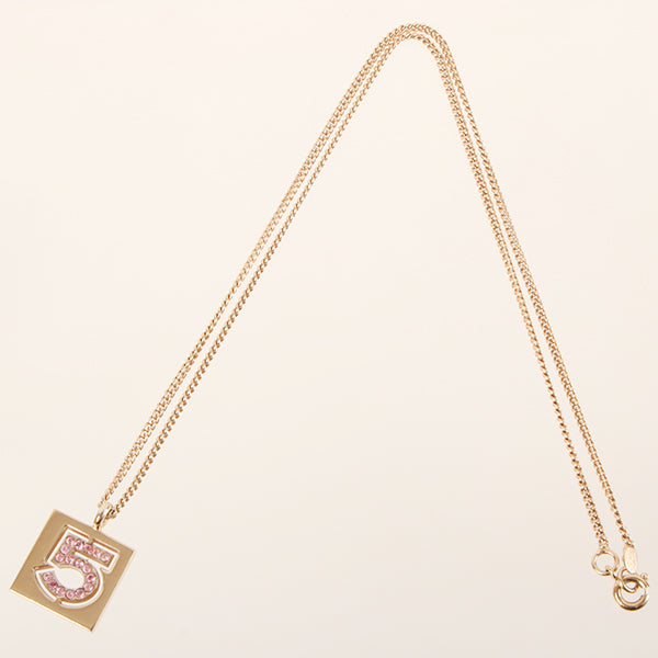 CHANEL 2002 Made Rhinestone No.5 Square Necklace Pink