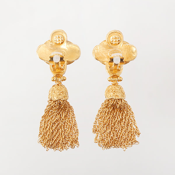 CHANEL Made Cc Mark Dotted Fringe Swing Earrings