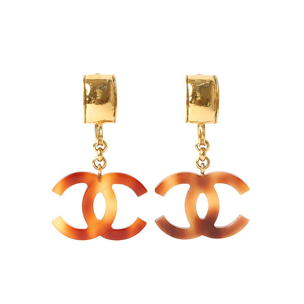 Chanel 1994 Made Tortoiseshell Cc Mark Swing Earrings Brown