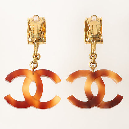 Chanel 1994 Made Tortoiseshell Cc Mark Swing Earrings Brown