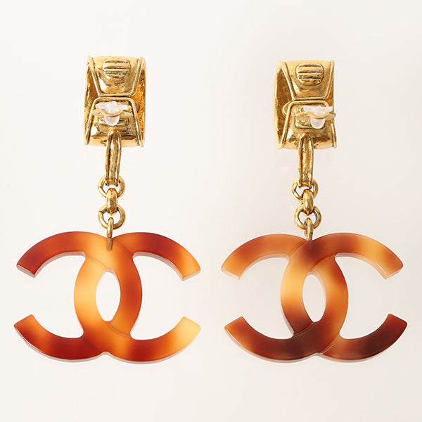 Chanel 1994 Made Tortoiseshell Cc Mark Swing Earrings Brown