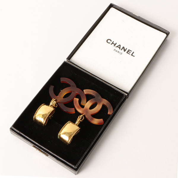 Chanel 1994 Made Tortoiseshell Cc Mark Swing Earrings Brown