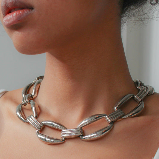 GIVENCHY Vintage 1980s Silver Plated Collar Necklace