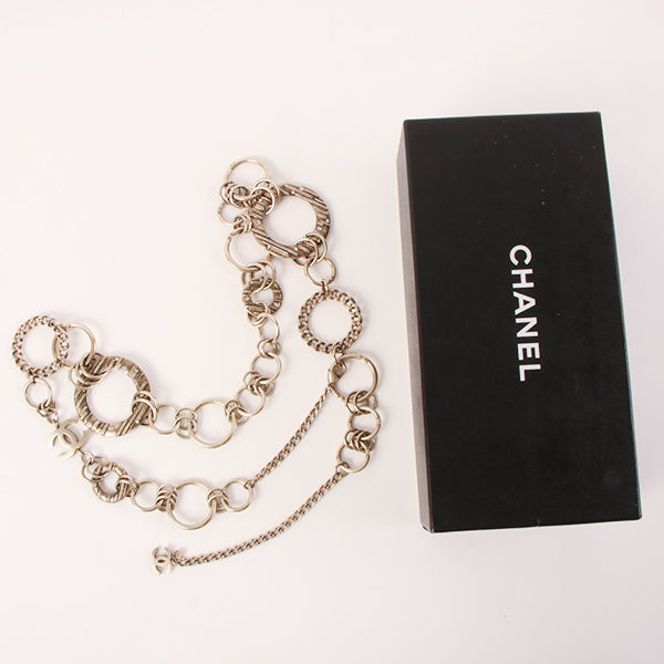 CHANEL 2006 Made Cc Mark Plate Rhinestone Design Chain Belt Silver