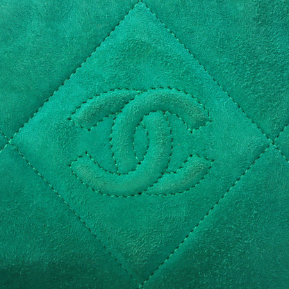 Chanel Around 1990 Suede Fringe Cc Mark Stitch Pouch Emerald Green