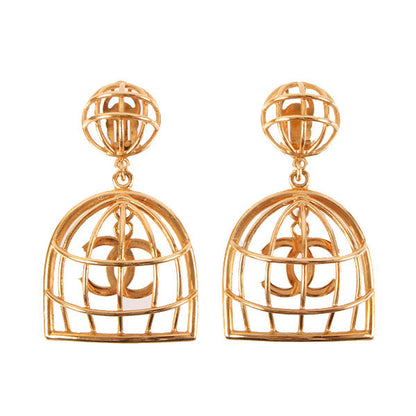 CHANEL 1993 Made Bird Cage Cc Mark Swing Earrings