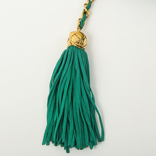 Chanel Around 1990 Suede Fringe Cc Mark Stitch Pouch Emerald Green