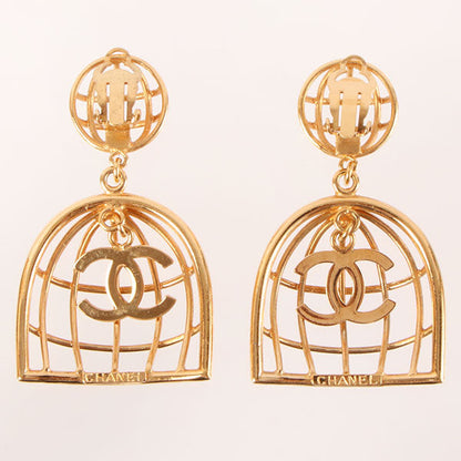 CHANEL 1993 Made Bird Cage Cc Mark Swing Earrings