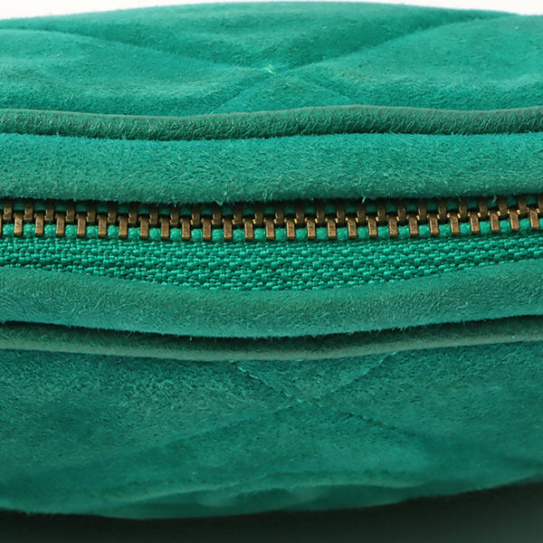 Chanel Around 1990 Suede Fringe Cc Mark Stitch Pouch Emerald Green