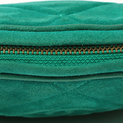 Chanel Around 1990 Suede Fringe Cc Mark Stitch Pouch Emerald Green