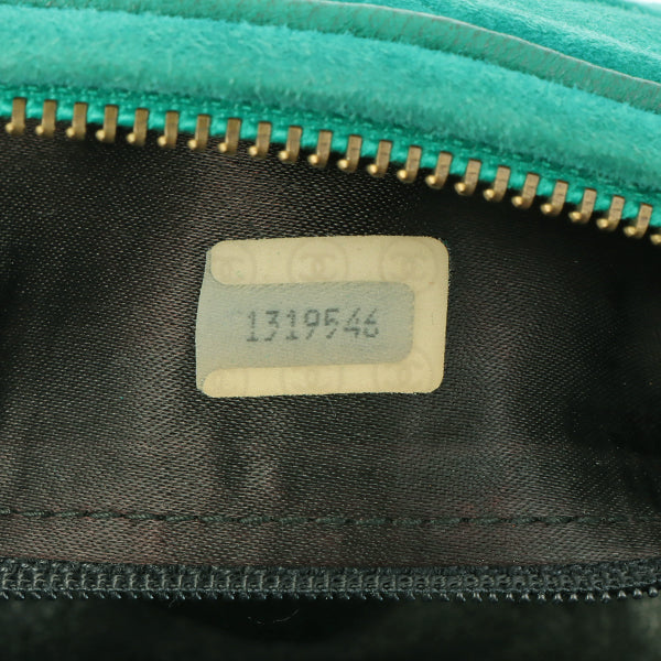 Chanel Around 1990 Suede Fringe Cc Mark Stitch Pouch Emerald Green