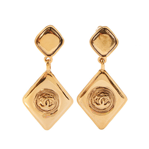 CHANEL Diamond Shaped Cc Mark Swing Earrings