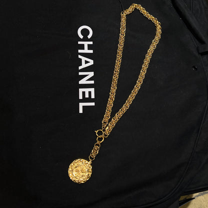 Chanel Coco mark Lion Metrasse Coin Medallion Long chain Necklace Year 1980S