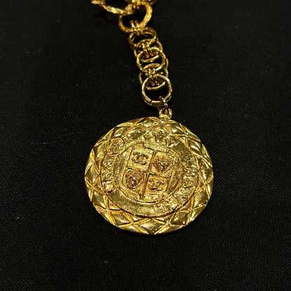 Chanel Coco mark Lion Metrasse Coin Medallion Long chain Necklace Year 1980S