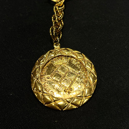 Chanel Coco mark Lion Metrasse Coin Medallion Long chain Necklace Year 1980S