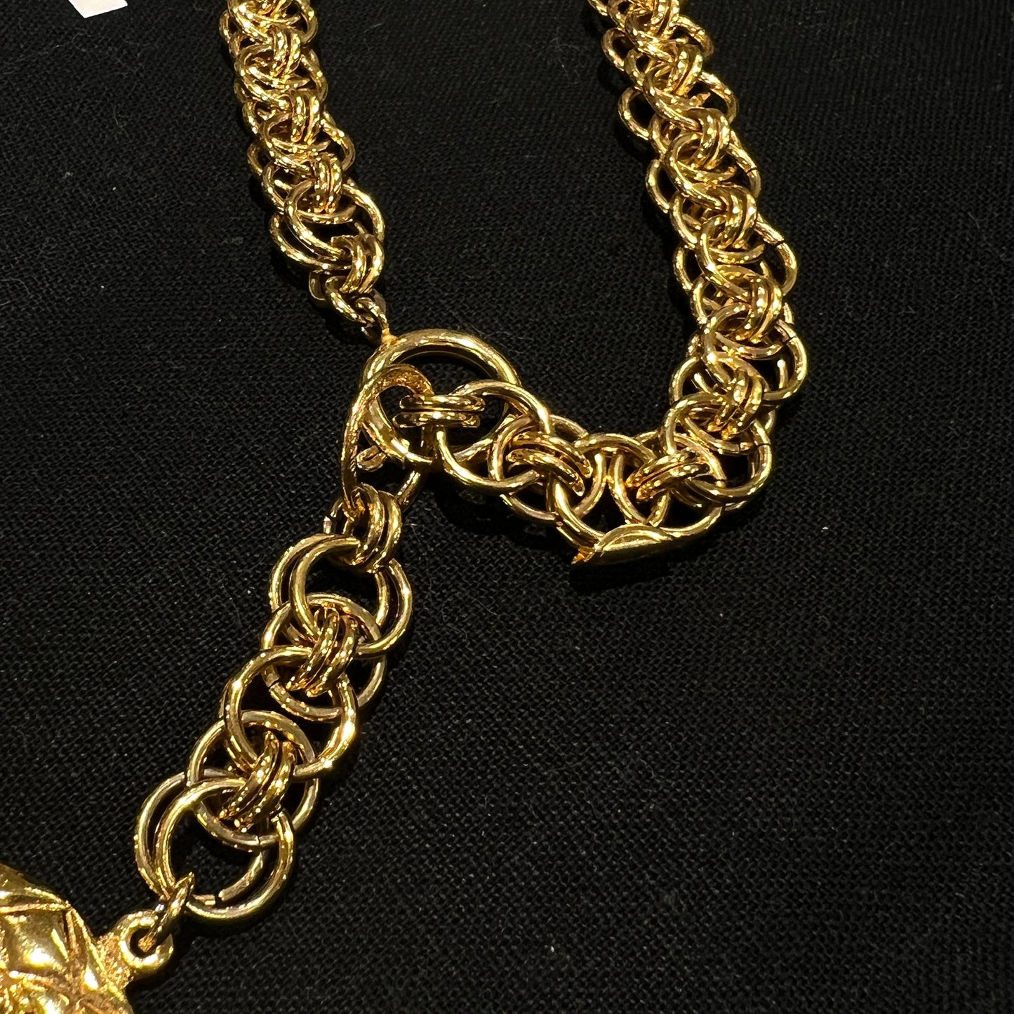 Chanel Coco mark Lion Metrasse Coin Medallion Long chain Necklace Year 1980S