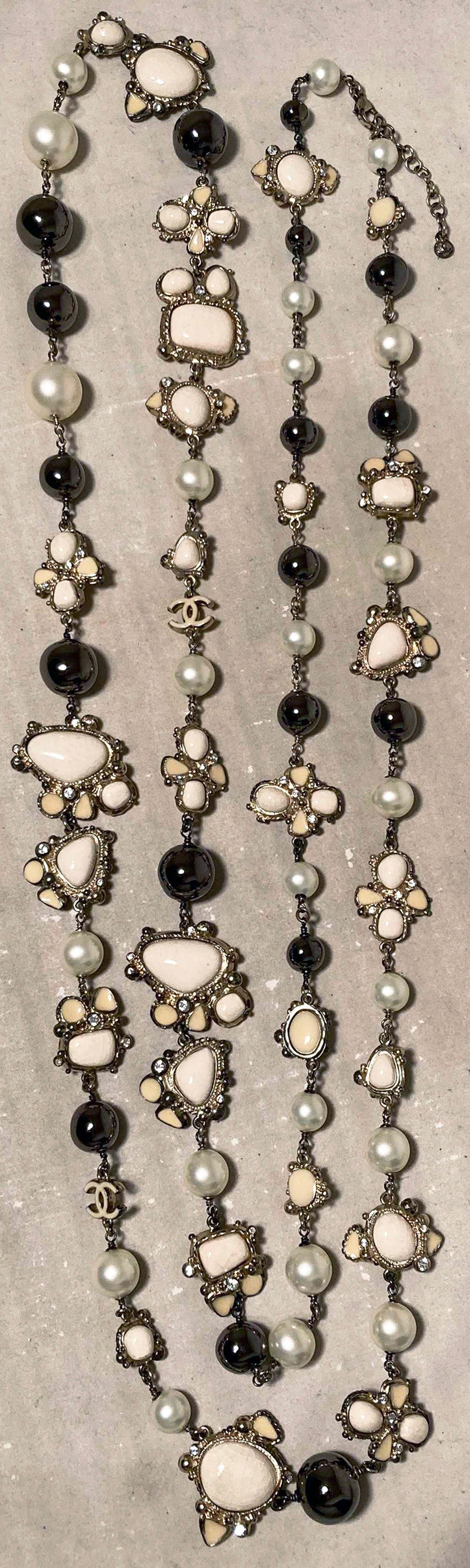 Chanel Vintage Enamel Pearl Gunmetal Beaded Necklace