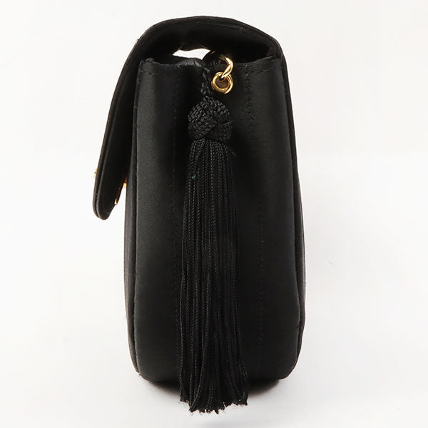 Chanel Silk Satin Round Flap Turn-Lock Fringe Chain Bag Black