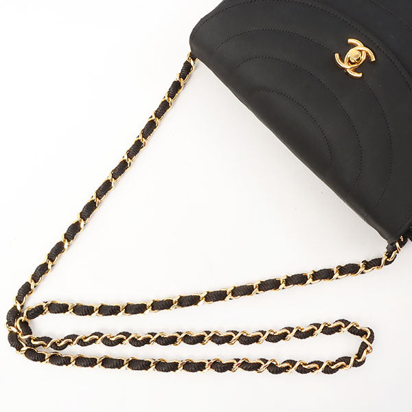 Chanel Silk Satin Round Flap Turn-Lock Fringe Chain Bag Black