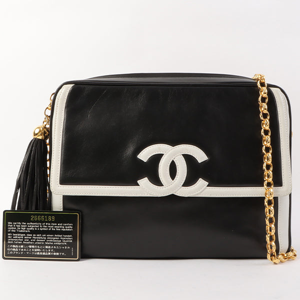 Chanel Around 1992 Made Bicolor Cc Mark Stitch Fringe Bijoux Chain Bag Black/White