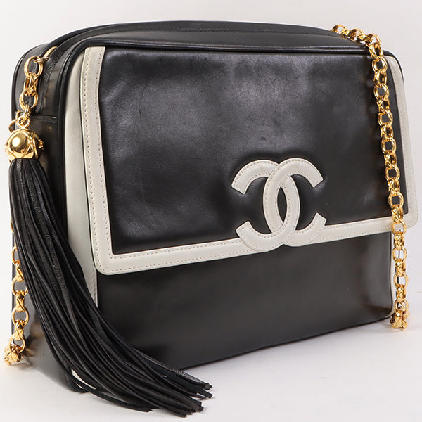 Chanel Around 1992 Made Bicolor Cc Mark Stitch Fringe Bijoux Chain Bag Black/White