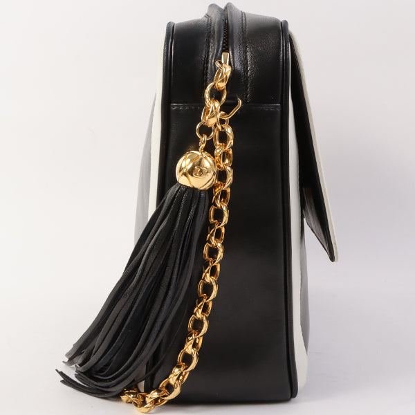 Chanel Around 1992 Made Bicolor Cc Mark Stitch Fringe Bijoux Chain Bag Black/White