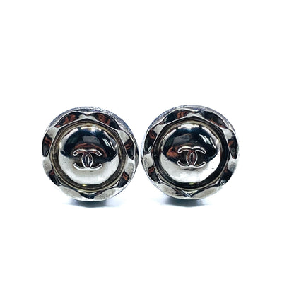 CHANEL Vintage Silver Plated Earrings 1990s Clip On