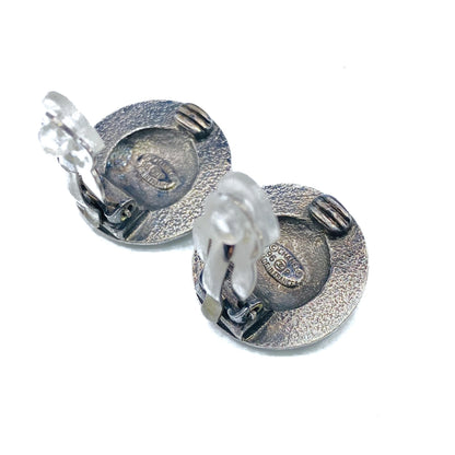 CHANEL Vintage Silver Plated Earrings 1990s Clip On