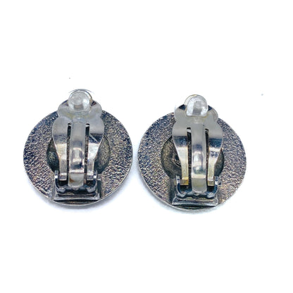 CHANEL Vintage Silver Plated Earrings 1990s Clip On