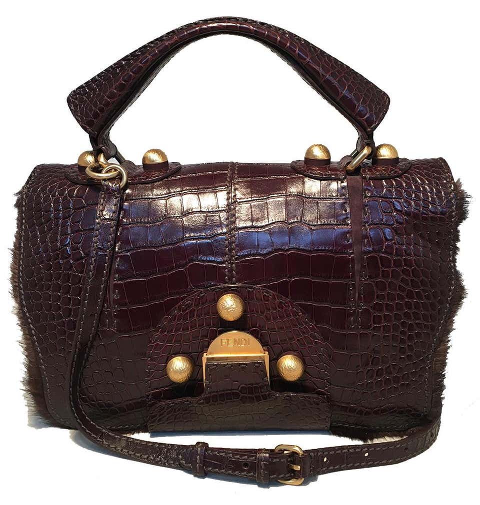 Rare Limited Edition Fendi Brown Alligator and Mink Fur Satchel Handbag