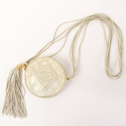 CHANEL Around 1990 Made Round Cc Mark Stitch Fringe Shouder Bag Gold