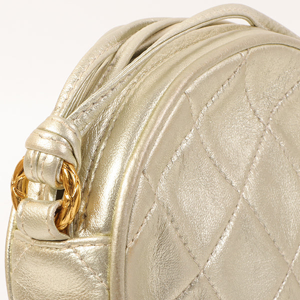 CHANEL Around 1990 Made Round Cc Mark Stitch Fringe Shouder Bag Gold