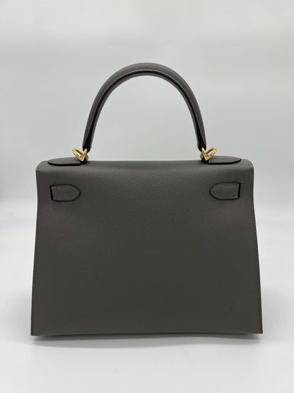 Hermes Kelly II Sellier 28 Gris Meyer Epsom Leather