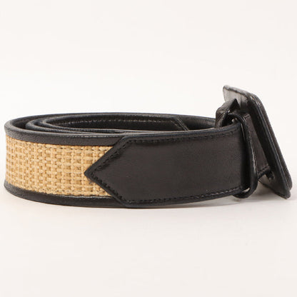 CHANEL Straw Leather Combinaiton Belt Black