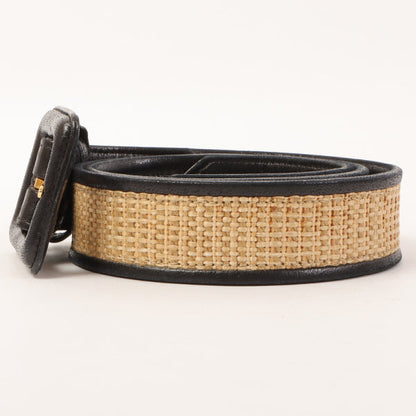 CHANEL Straw Leather Combinaiton Belt Black