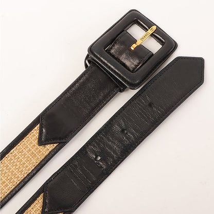 CHANEL Straw Leather Combinaiton Belt Black