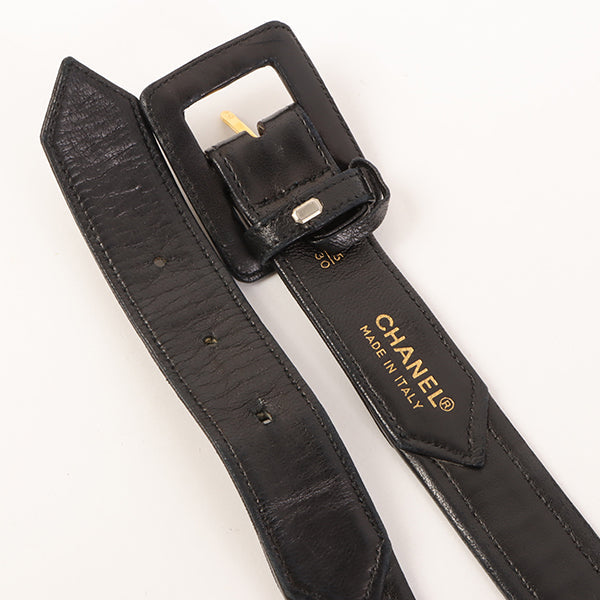 CHANEL Straw Leather Combinaiton Belt Black